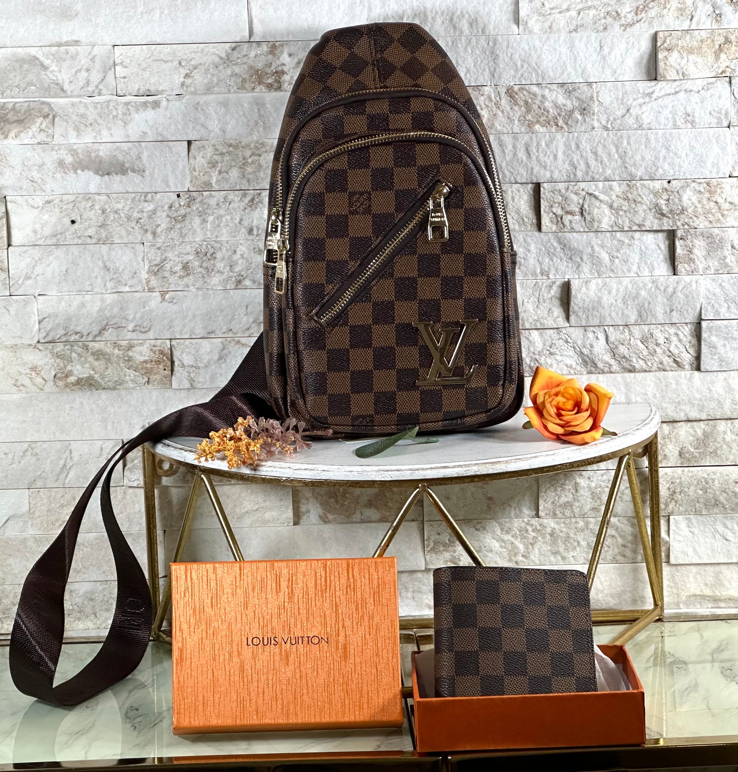 Fall New Arrival- Mirror Bags- Brown Checkered Lulu Sling Set