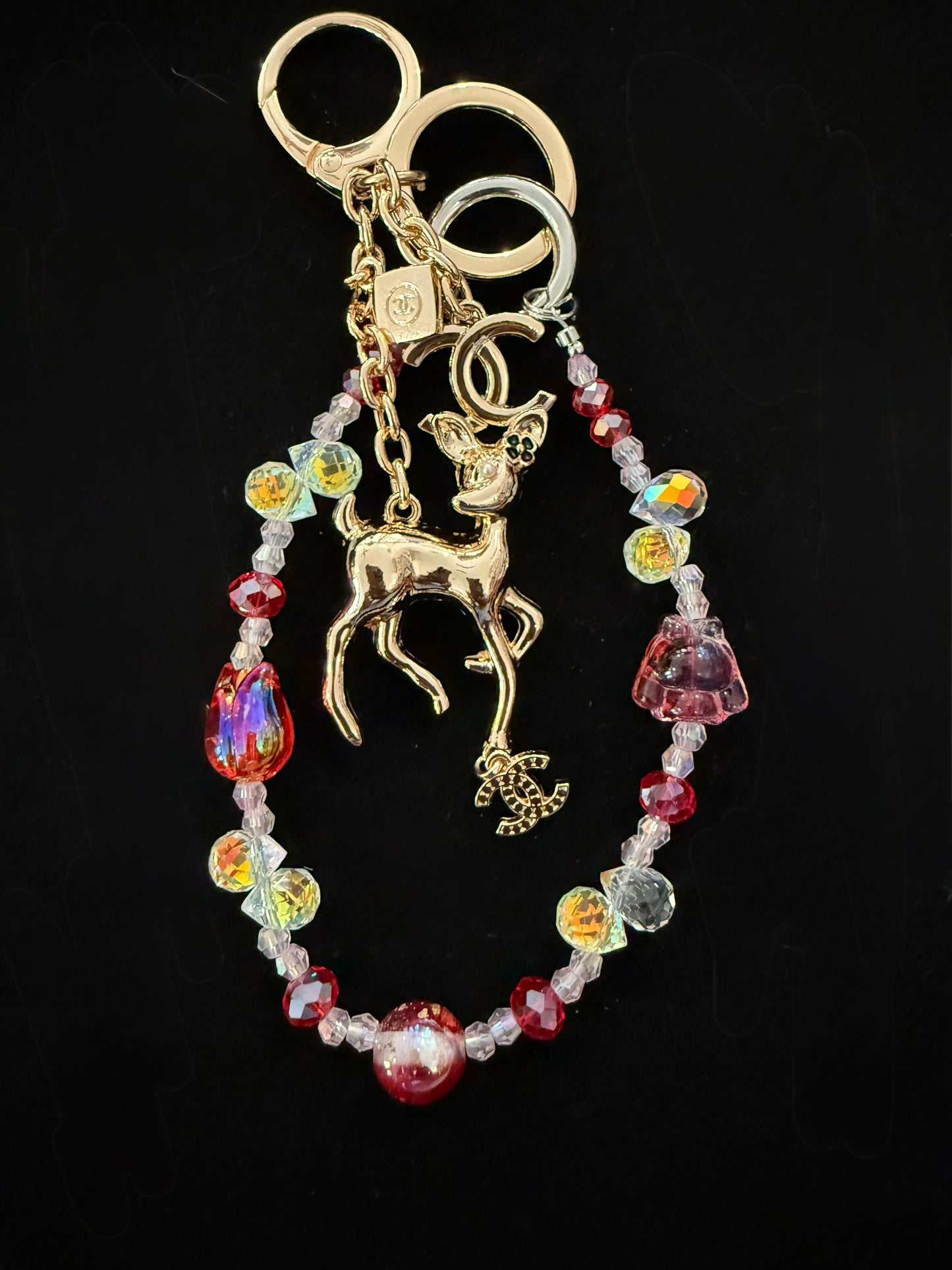 Bag Charm Custom- CC Dear (with red crystal chain or green)