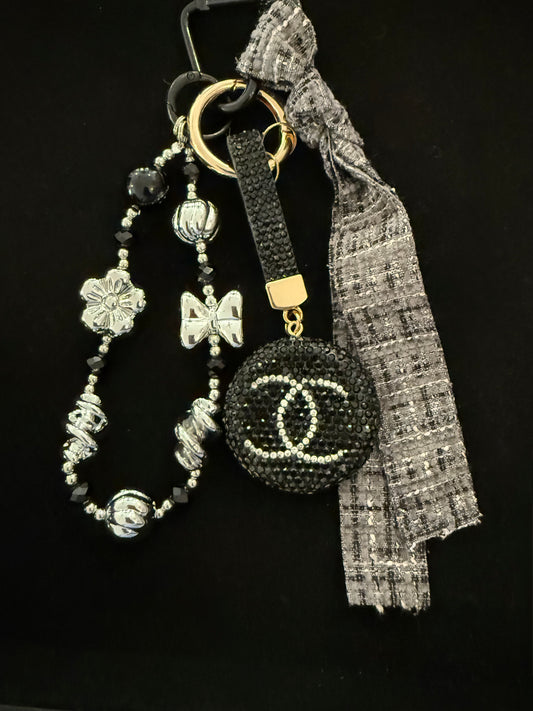 Bag Charms- Inspired Designs- CC Black and Silver Crystal