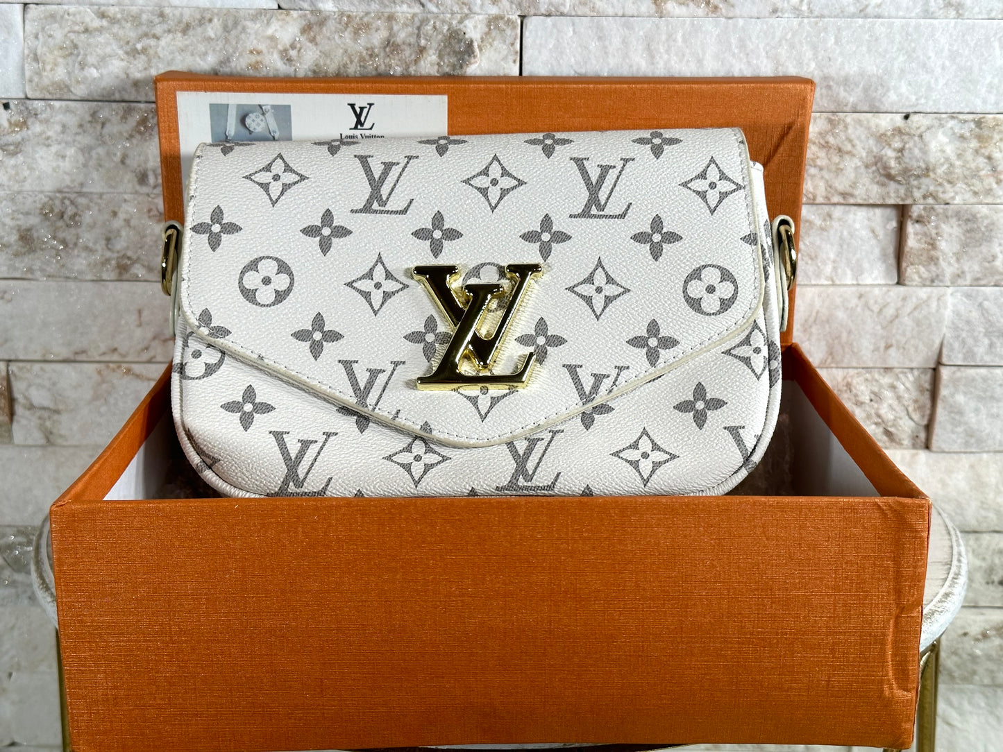Fall New Arrivals- Mirror Bags- White and Grey Monogram Handbag- with box