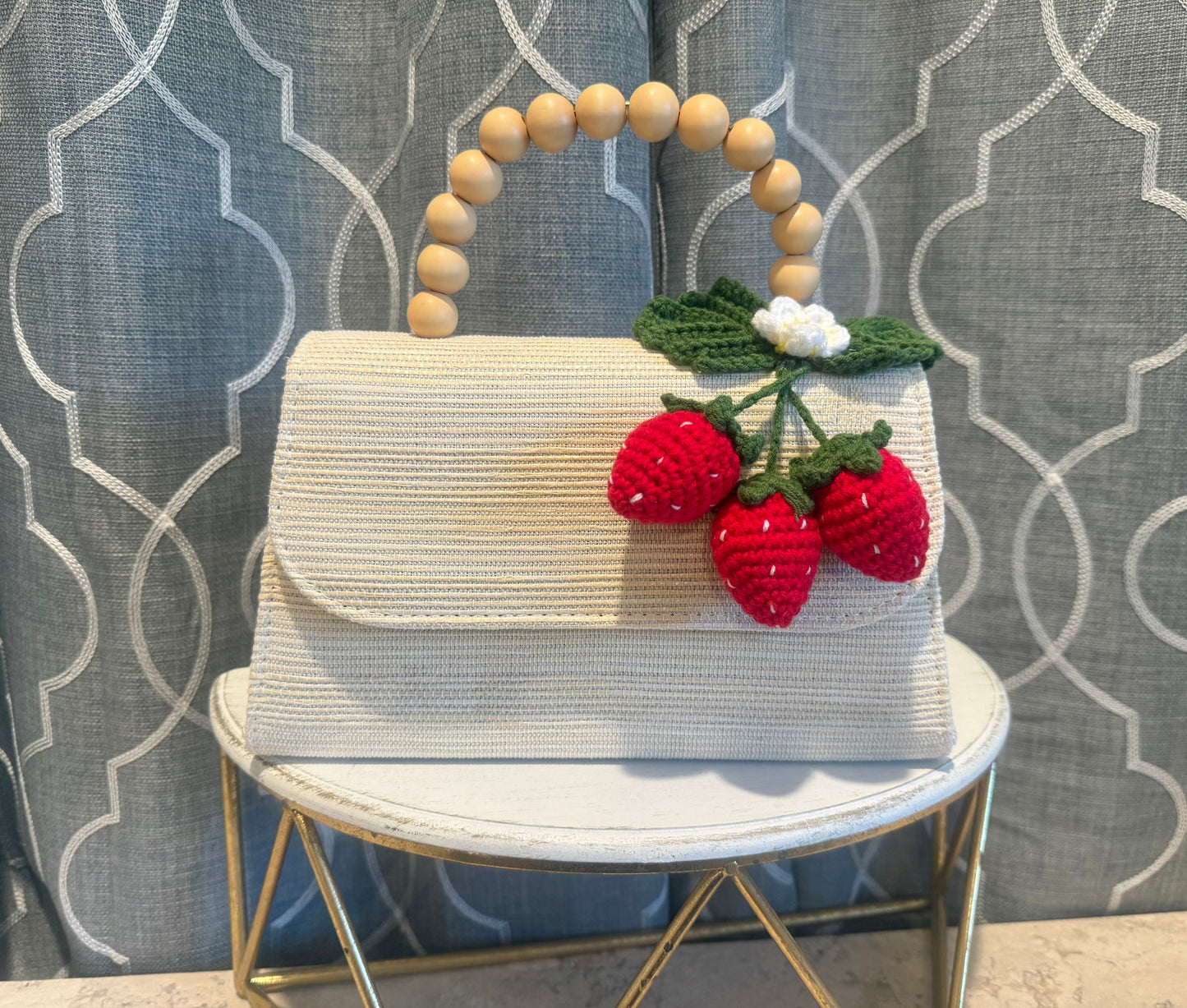 Fun Finds- Strawberry Wooden Beaded Handle Bag