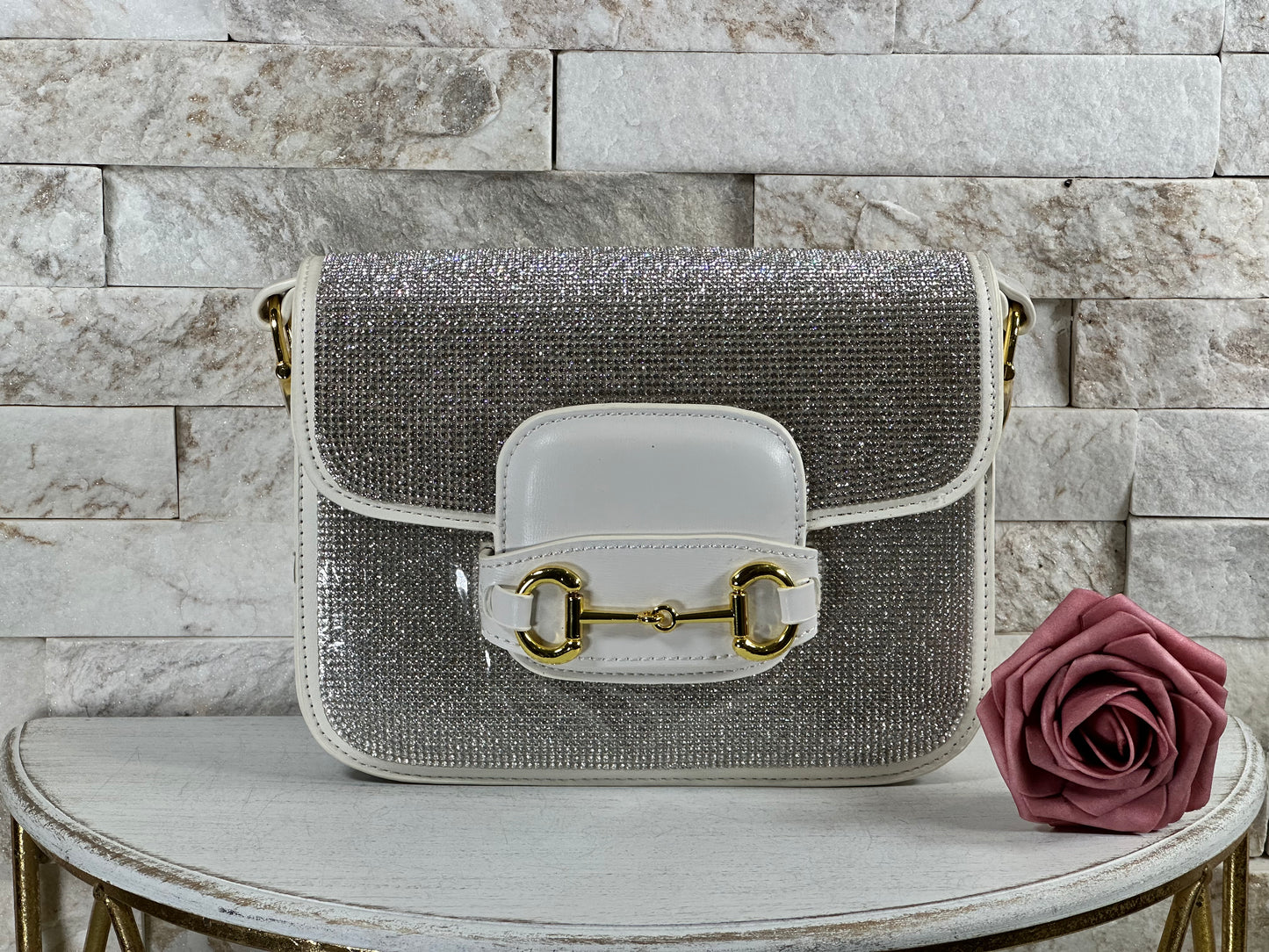 GG Inspired White Sparkle Horsebit Bag
