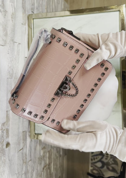 Pink Studded Croc Arm/Shoulder Bag