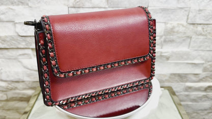 Red Leather and Chained Braided Crossbody