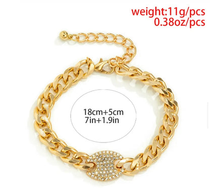Chain Link Armbånd med Rhinestone Pendant Sølv