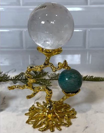 Gold Metal Tree Double Sphere Holder