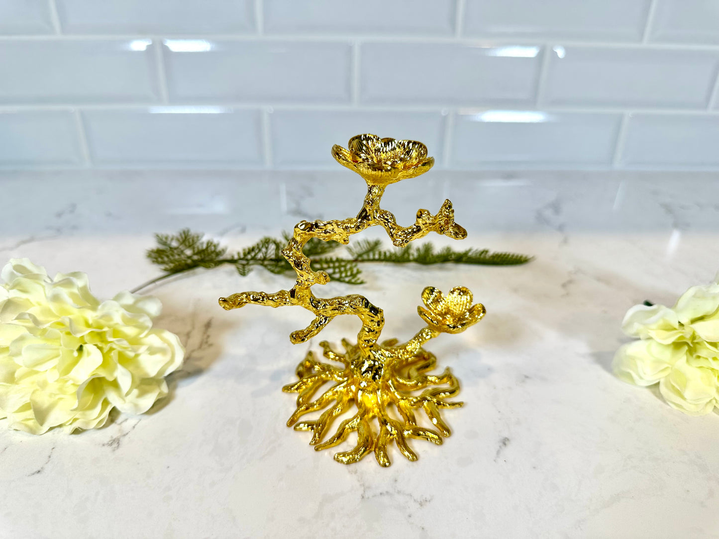 Gold Metal Tree Double Sphere Holder