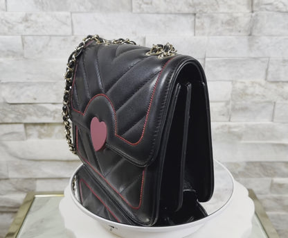 Red Heart and Stitching Black Bag